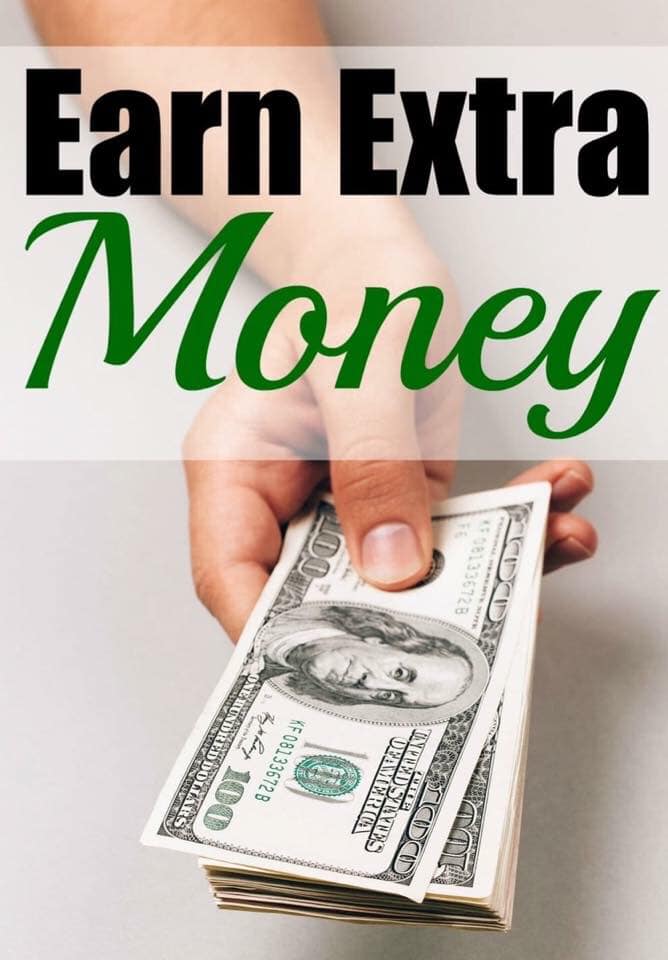 A hand holding a stack of hundred dollar bills, with the words Earn Extra Money