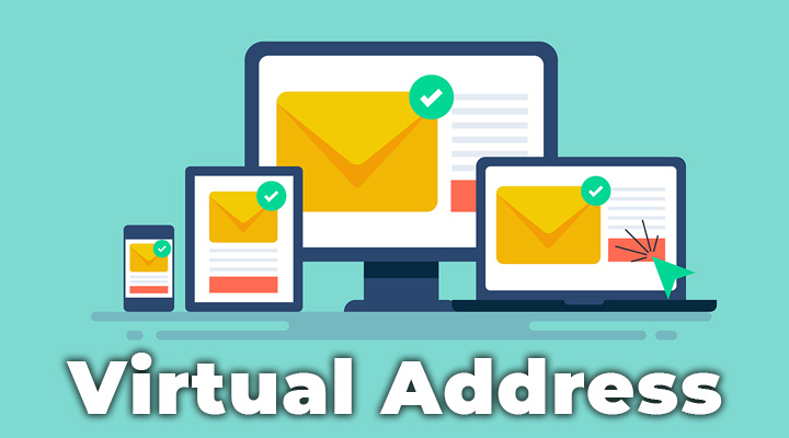 Illustration of email on several devices with the words Virtual Address