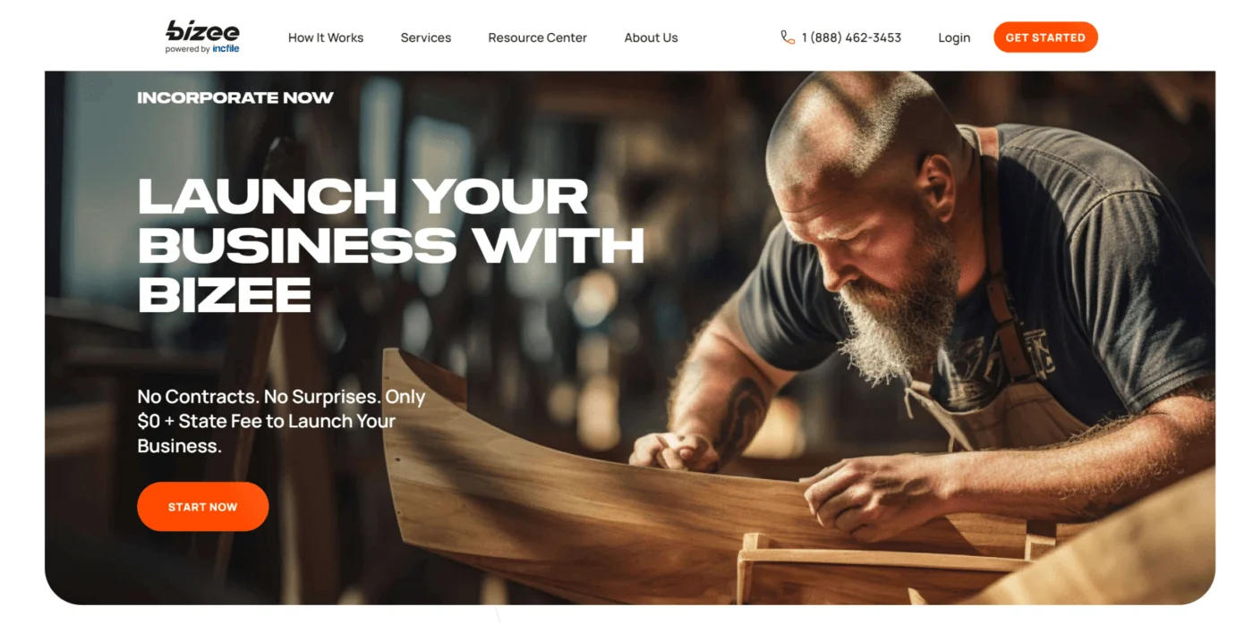 Bizee website: Launch your business with Bizee